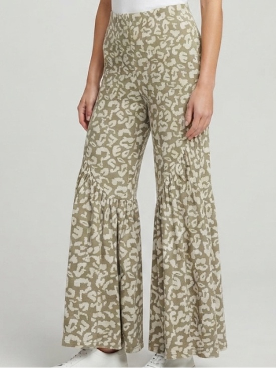 Ces Femme Pants - Ces Femme Olive and Cream Animal-Print Wide Leg Pants
